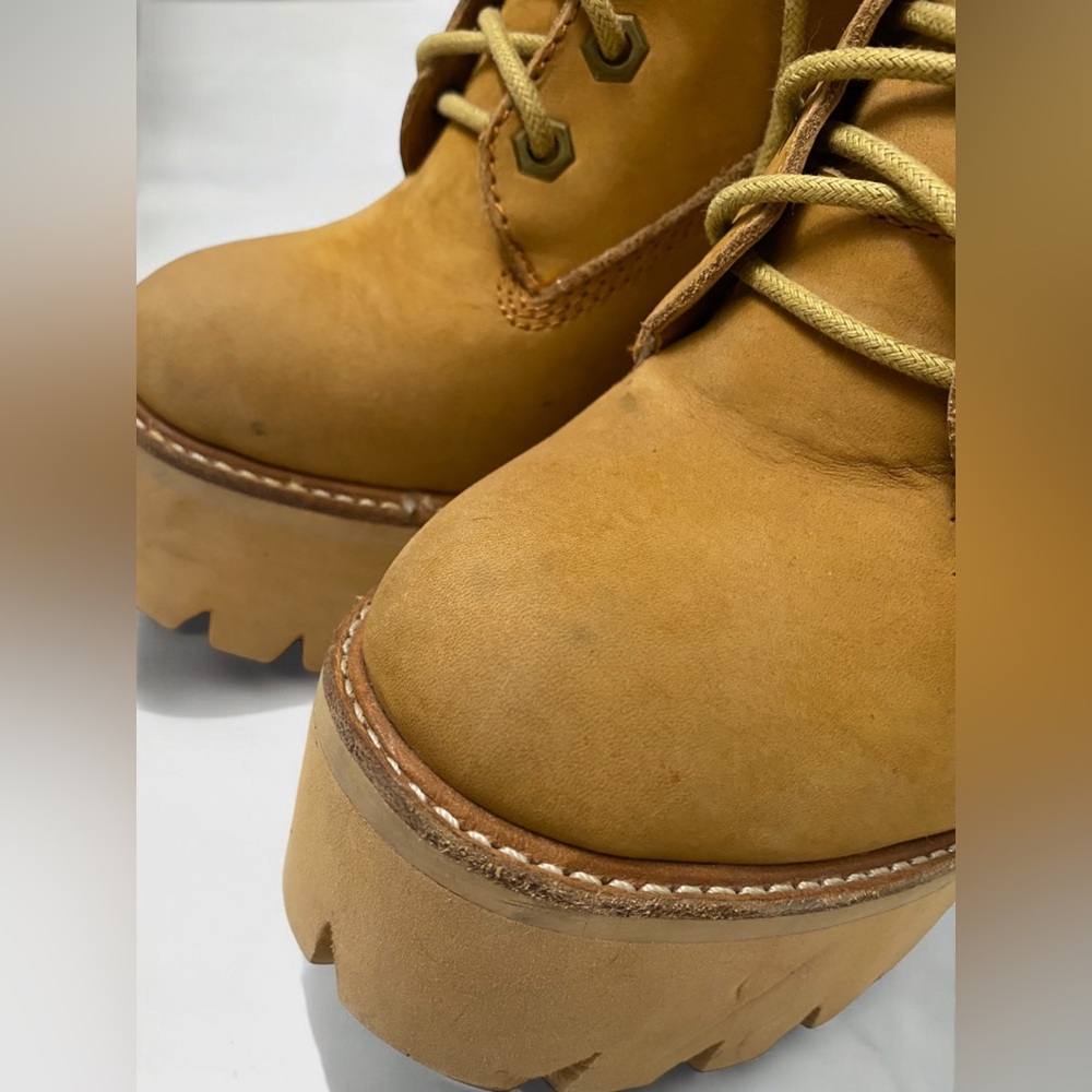 Jeffrey Campbell Tan In Charge Nubuck Leather Shearling Wood Platform Boots - Picture 13 of 15
